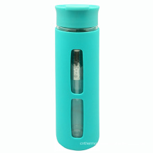 Double Wall Glass Bottle 380ml with Strainer, Silicone Sleeve